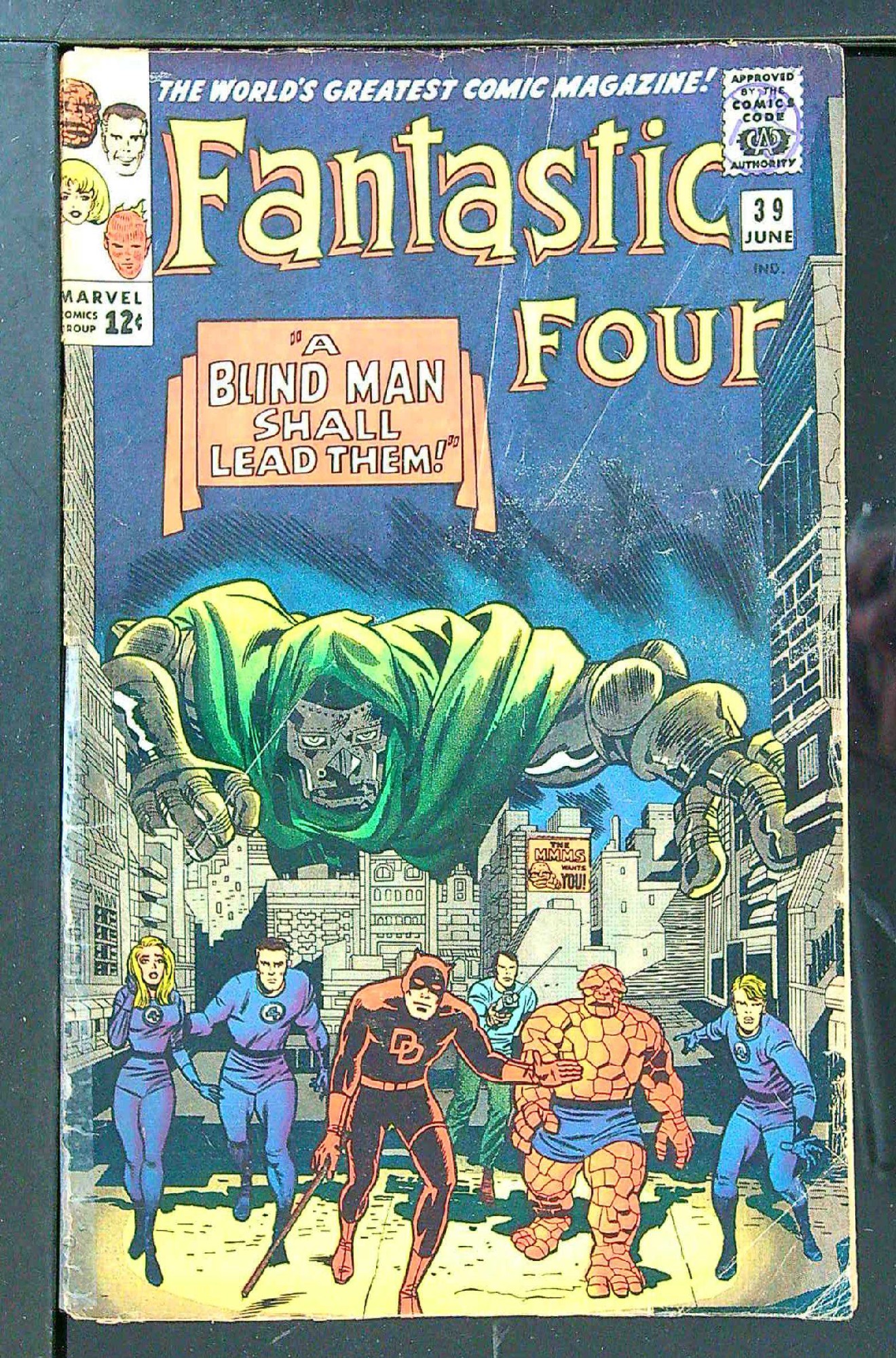 ACTUAL SCAN OF COMIC!<br>Distribution Stamp & Tape on Cover - See Scan Cover of Fantastic Four (Vol 1) #39. One of 250,000 Vintage American Comics on sale from Krypton!