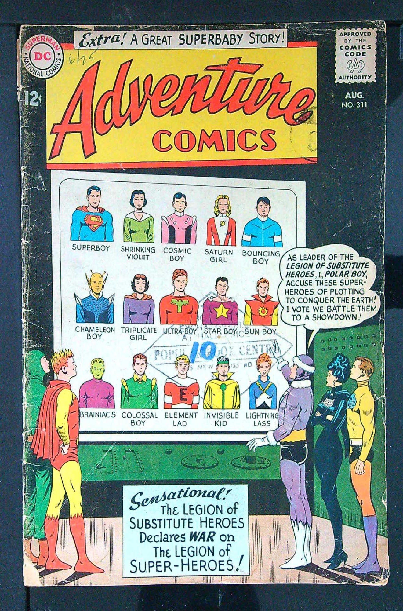 ACTUAL SCAN OF COMIC!<br>Pen & Distribution Stamp on Cover - See Scan Cover of Adventure Comics (Vol 1) #311. One of 250,000 Vintage American Comics on sale from Krypton!