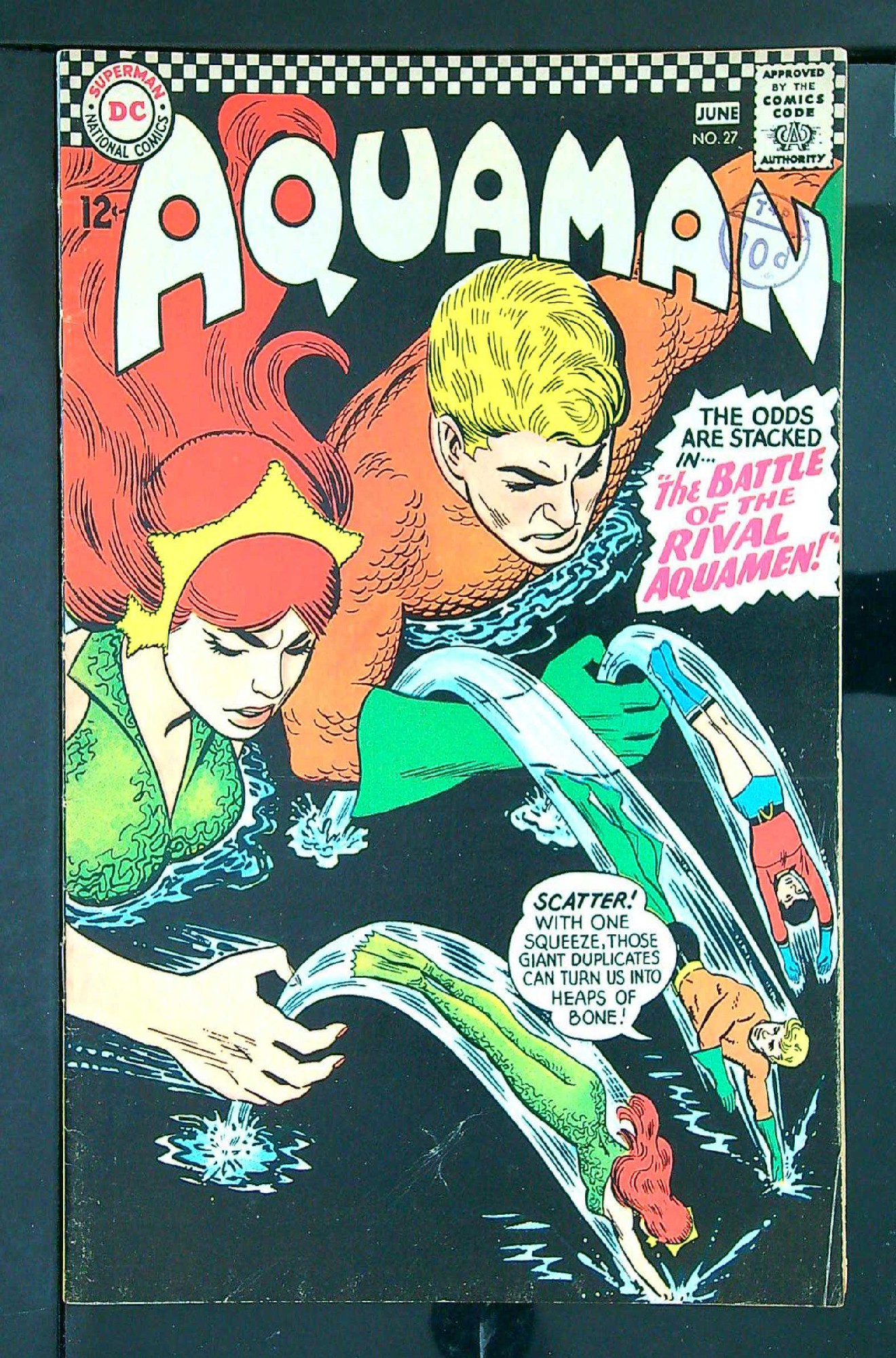 ACTUAL SCAN OF COMIC!<br>Distribution Stamp on Cover - See Scan Cover of Aquaman (Vol 1) #27. One of 250,000 Vintage American Comics on sale from Krypton!