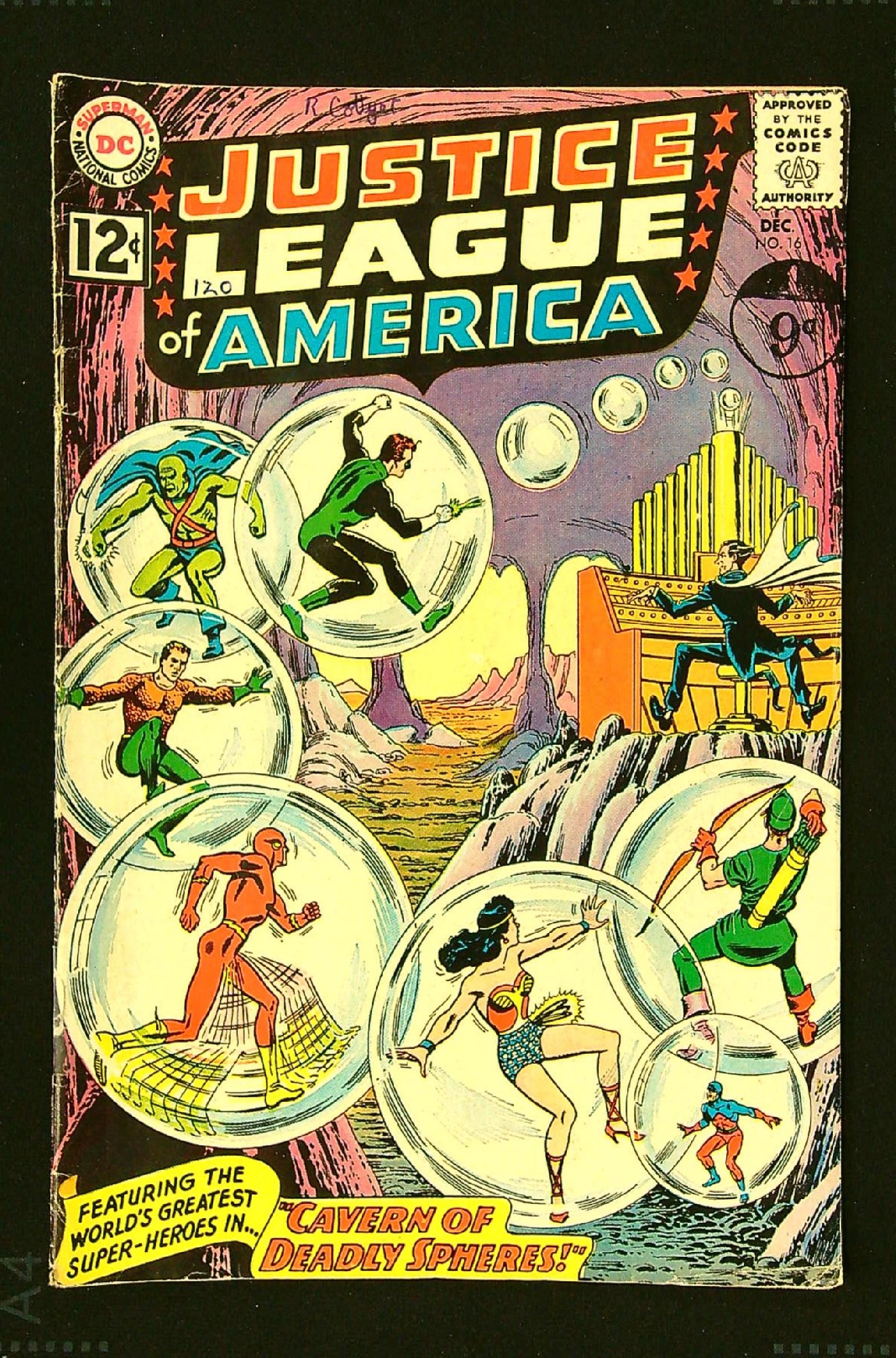 ACTUAL SCAN OF COMIC!<br>Distribution Stamp & Pen on Cover - Tape on Lower Staple. See Scan Cover of Justice League of America (Vol 1) #16. One of 250,000 Vintage American Comics on sale from Krypton!