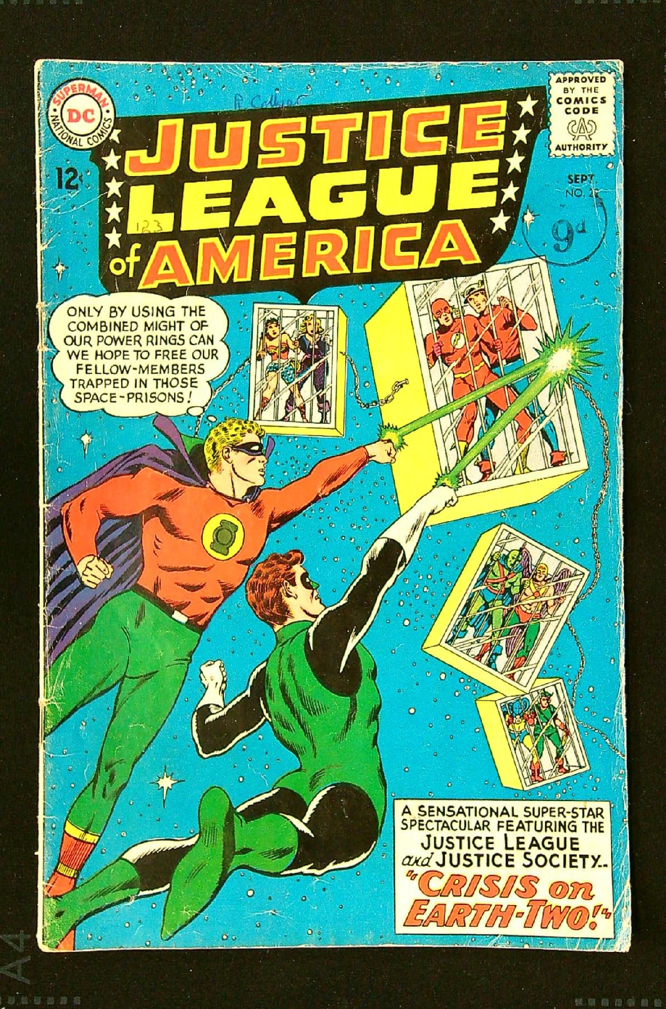 2d Silver Age JSA<br>ACTUAL SCAN OF COMIC!<br>Distribution Stamp & Pen on Cover - See Scan Cover of Justice League of America (Vol 1) #22. One of 250,000 Vintage American Comics on sale from Krypton!