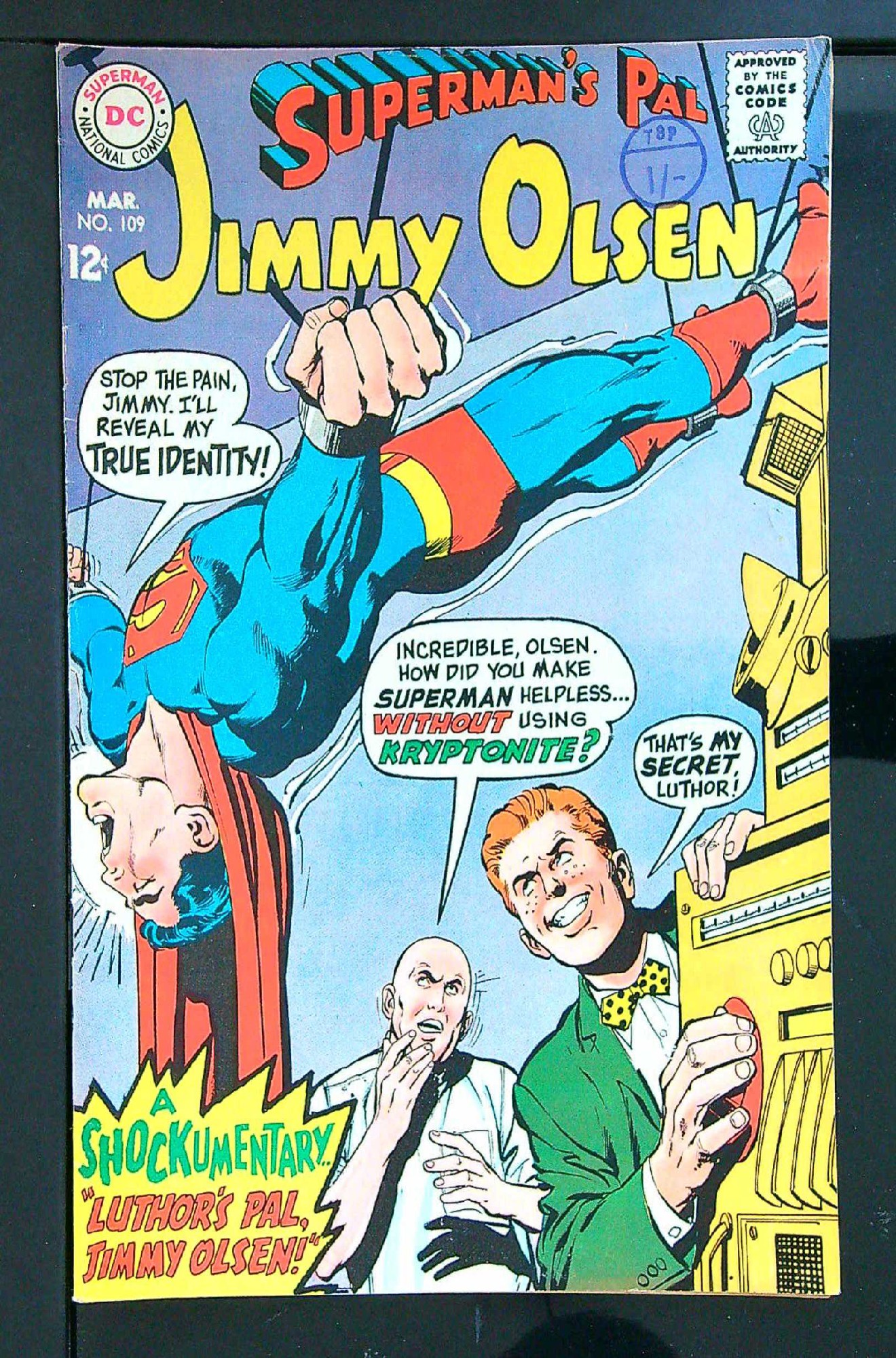 ACTUAL SCAN OF COMIC!<br>Distribution Stamp on Cover - See Scan Cover of Jimmy Olsen (Vol 1) Supermans Pal #109. One of 250,000 Vintage American Comics on sale from Krypton!