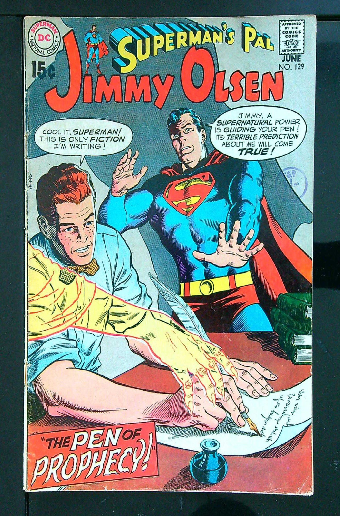 ACTUAL SCAN OF COMIC!<br>Distribution Stamp on Cover - Detactched Lower Staple See Scan Cover of Jimmy Olsen (Vol 1) Supermans Pal #129. One of 250,000 Vintage American Comics on sale from Krypton!