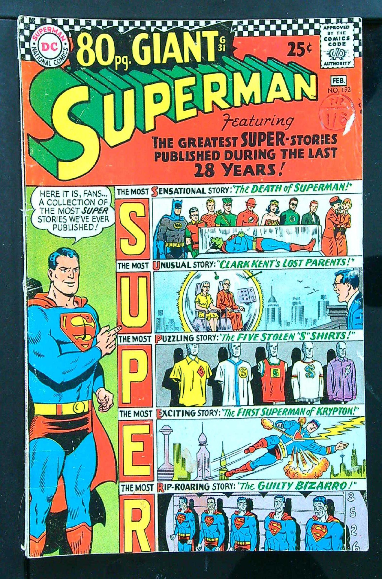 ACTUAL SCAN OF COMIC!<br>Distribution Stamp on Cover - Tape on Spine - See Scan Cover of Superman (Vol 1) #193. One of 250,000 Vintage American Comics on sale from Krypton!