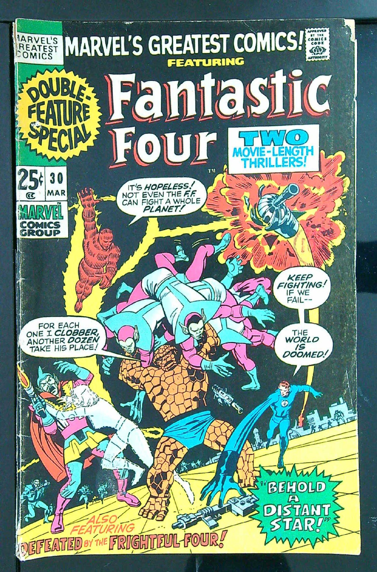 ACTUAL SCAN OF COMIC!<br>Distribution Stamp on Cover - See Scan Cover of Marvels Greatest Comics (Vol 1) #30. One of 250,000 Vintage American Comics on sale from Krypton!