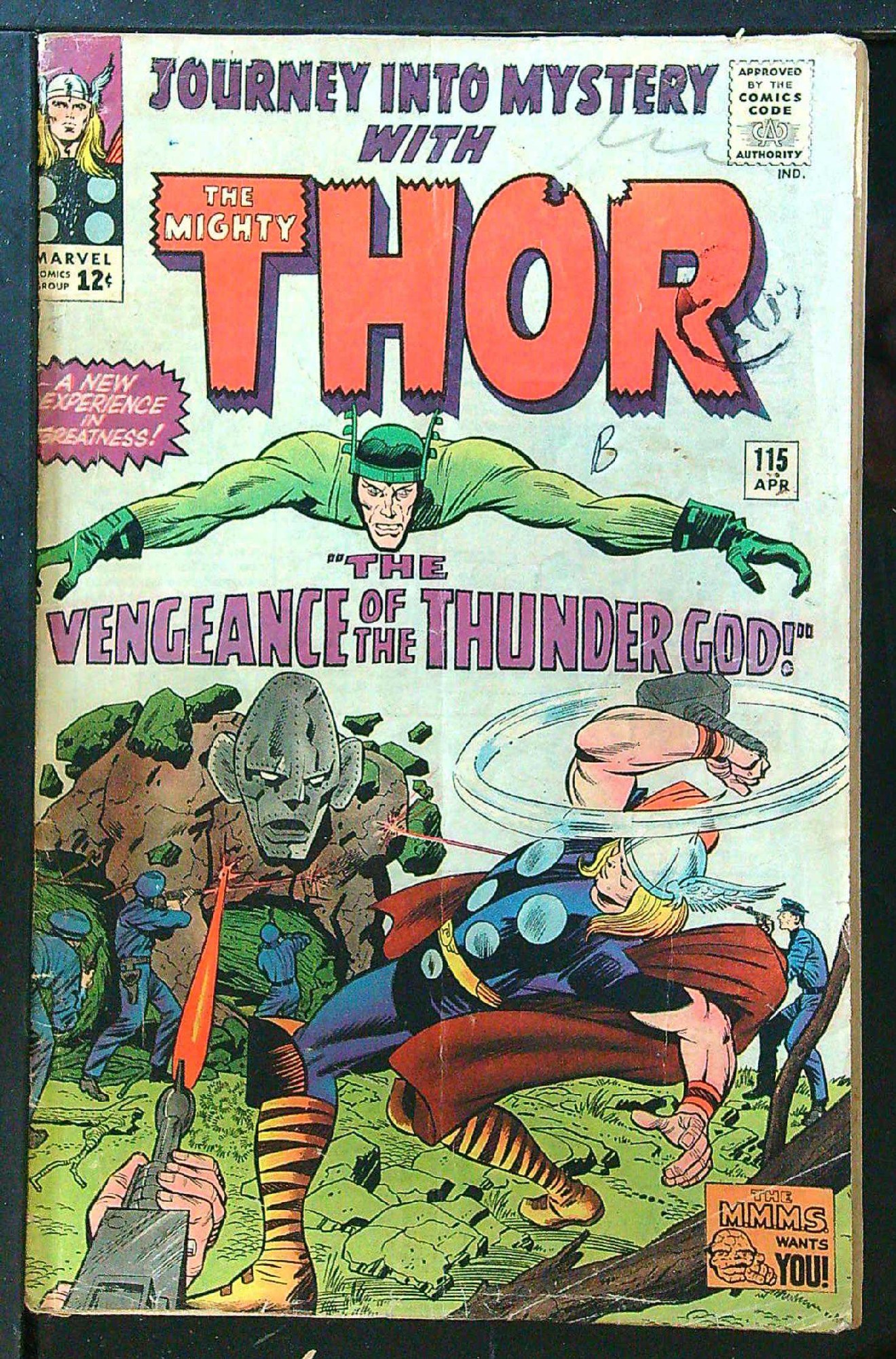 Full Origin of Loki<br>ACTUAL SCAN OF COMIC!<br>Distribution Stamp & Pencil on cover - See Scan Cover of Journey Into Mystery (Vol 1) #115. One of 250,000 Vintage American Comics on sale from Krypton!