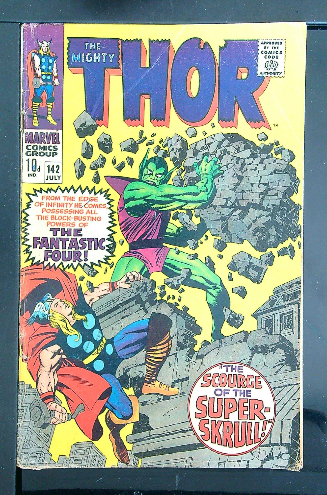 Thor vs Super-Skrull<br>ACTUAL SCAN OF COMIC!<br>Lower Staple Detached - See Scan Cover of Thor (Vol 1) #142. One of 250,000 Vintage American Comics on sale from Krypton!
