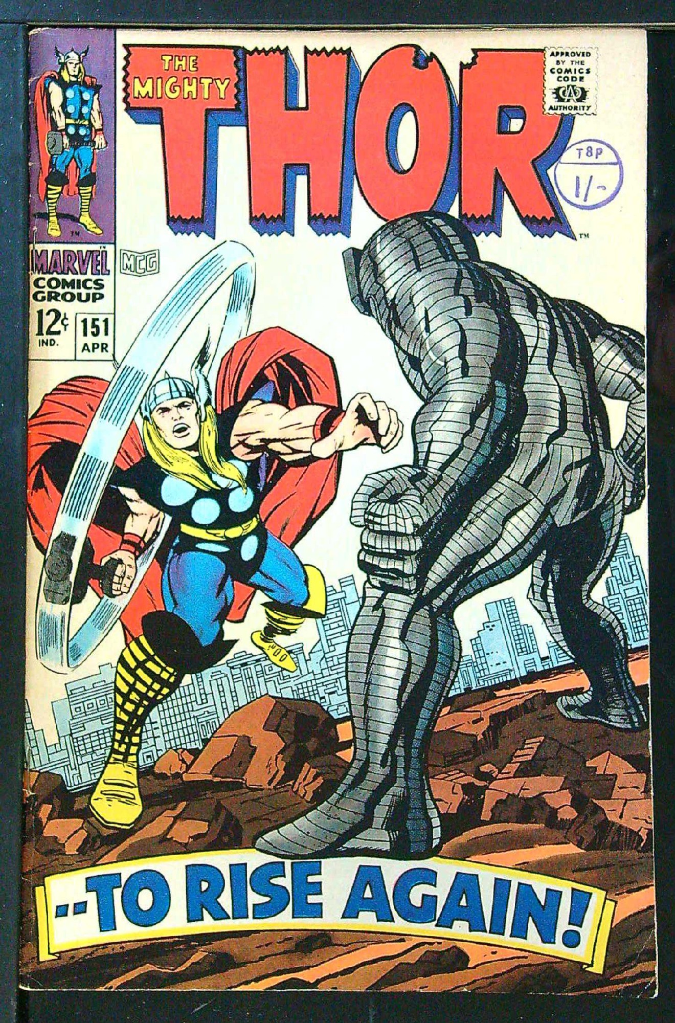 ACTUAL SCAN OF COMIC!<br>Distribution Stamp on cover - See Scan Cover of Thor (Vol 1) #151. One of 250,000 Vintage American Comics on sale from Krypton!