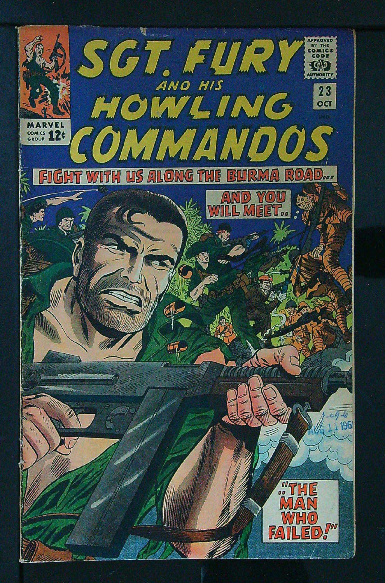 ACTUAL SCAN OF COMIC!<br>Pen & Date Stamp on Cover - See Scan Cover of Sgt. Fury & His Howling Commandos #23. One of 250,000 Vintage American Comics on sale from Krypton!