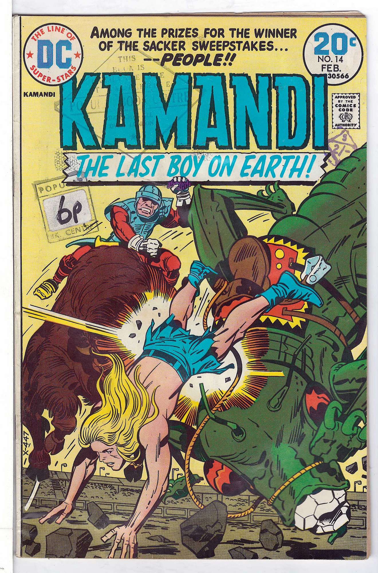 ACTUAL SCAN OF COMIC!<br>Distribution Stamp on Cover - Water Damage - See Scan Cover of Kamandi (Vol 1) The Last Boy on Earth #14. One of 250,000 Vintage American Comics on sale from Krypton!