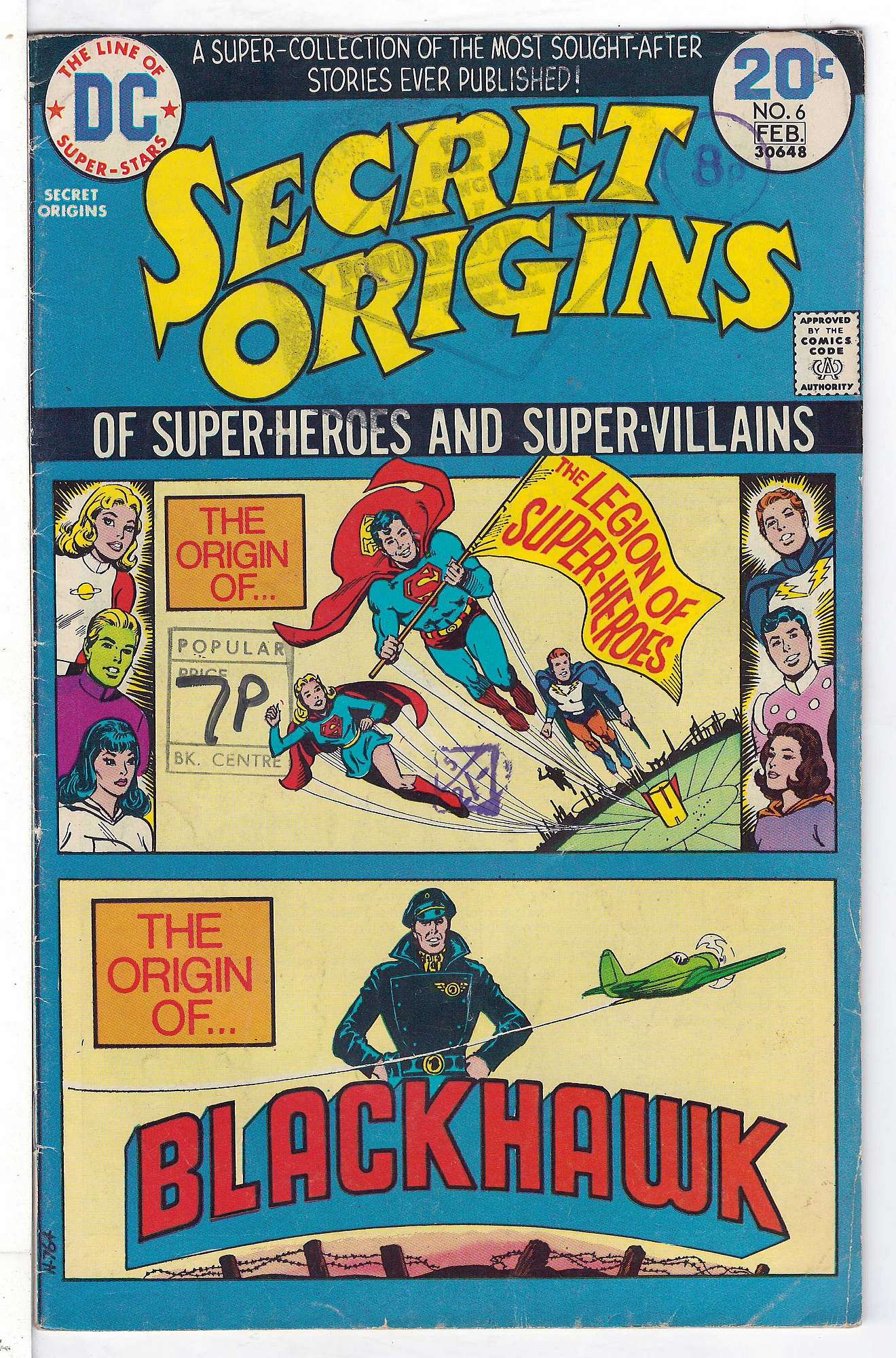 ACTUAL SCAN OF COMIC!<br>Marker & Distribution Stamps on Cover - See Scan Cover of Secret Origins (Vol 2) #6. One of 250,000 Vintage American Comics on sale from Krypton!