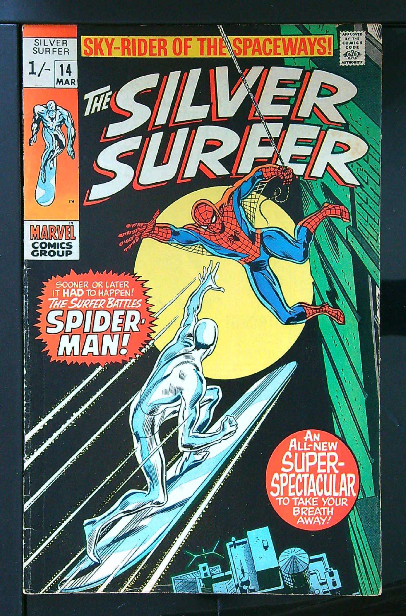 Spider-Man Crossover<br>ACTUAL SCAN OF COMIC!<br> Cover of Silver Surfer (Vol 1) #14. One of 250,000 Vintage American Comics on sale from Krypton!