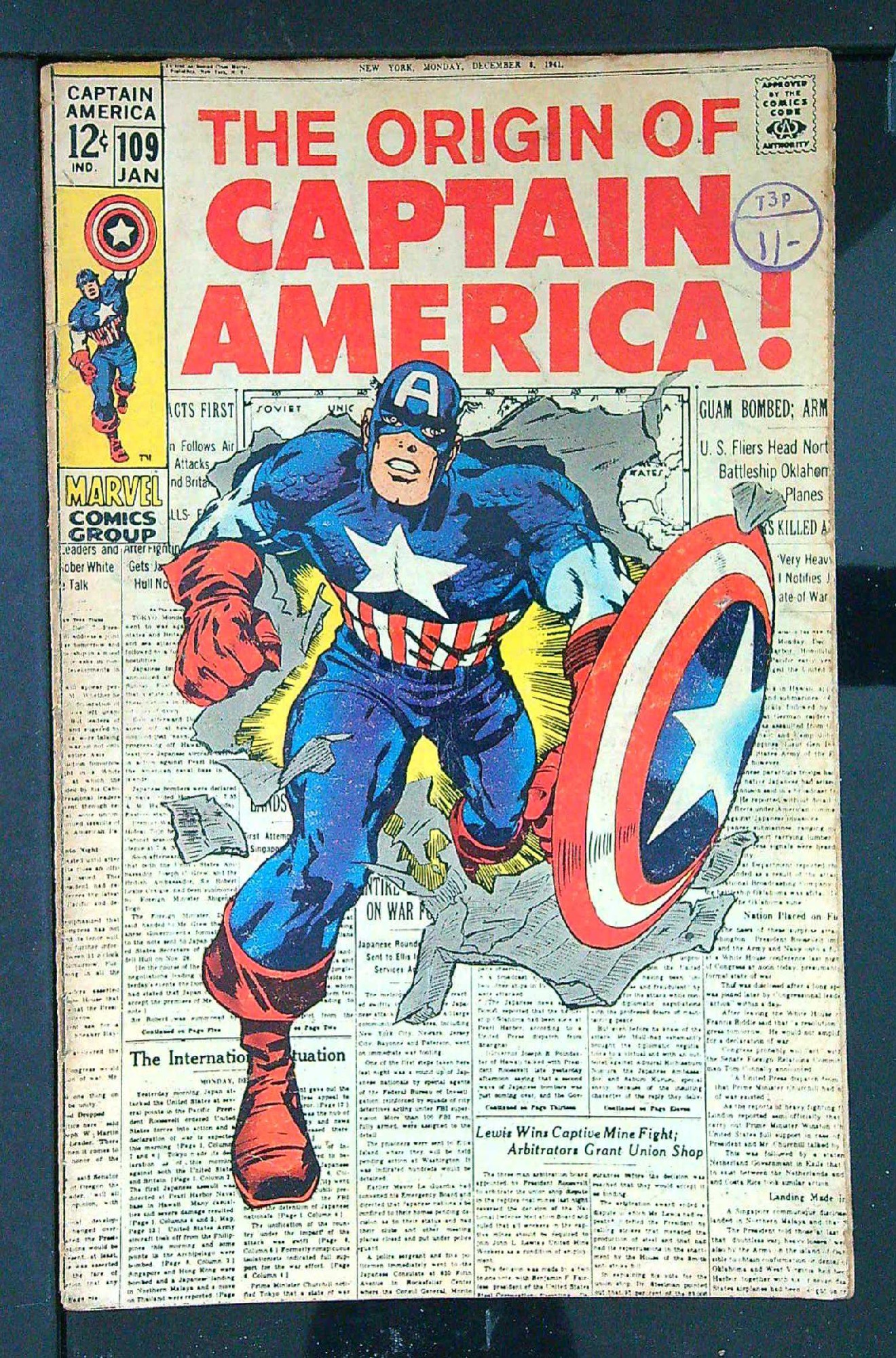 Origin retold<br>ACTUAL SCAN OF COMIC!<br>Distribution Stamp on Cover - See Scan Cover of Captain America (Vol 1) #109. One of 250,000 Vintage American Comics on sale from Krypton!