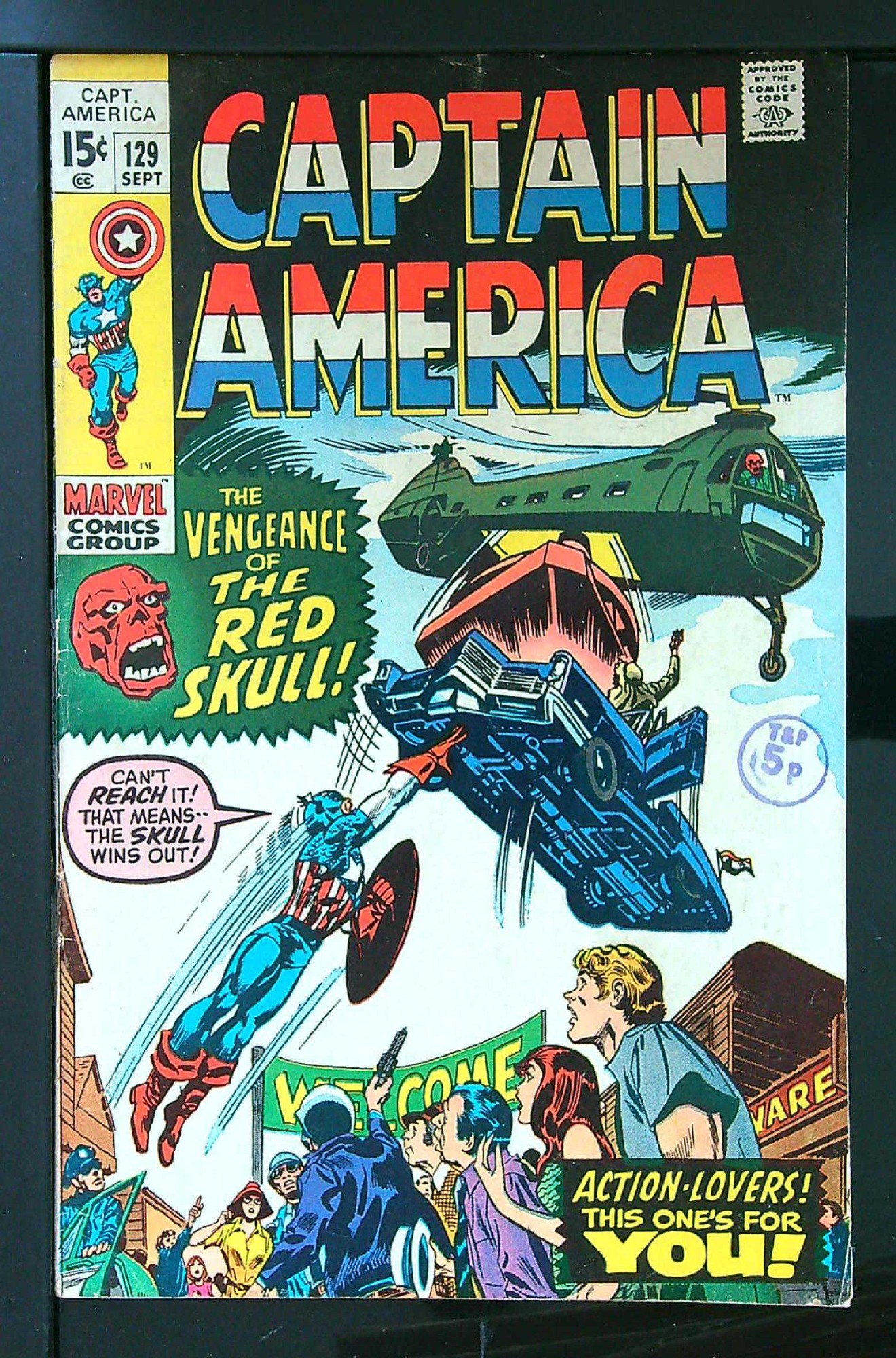 ACTUAL SCAN OF COMIC!<br>Distribution Stamp on Cover - See Scan Cover of Captain America (Vol 1) #129. One of 250,000 Vintage American Comics on sale from Krypton!