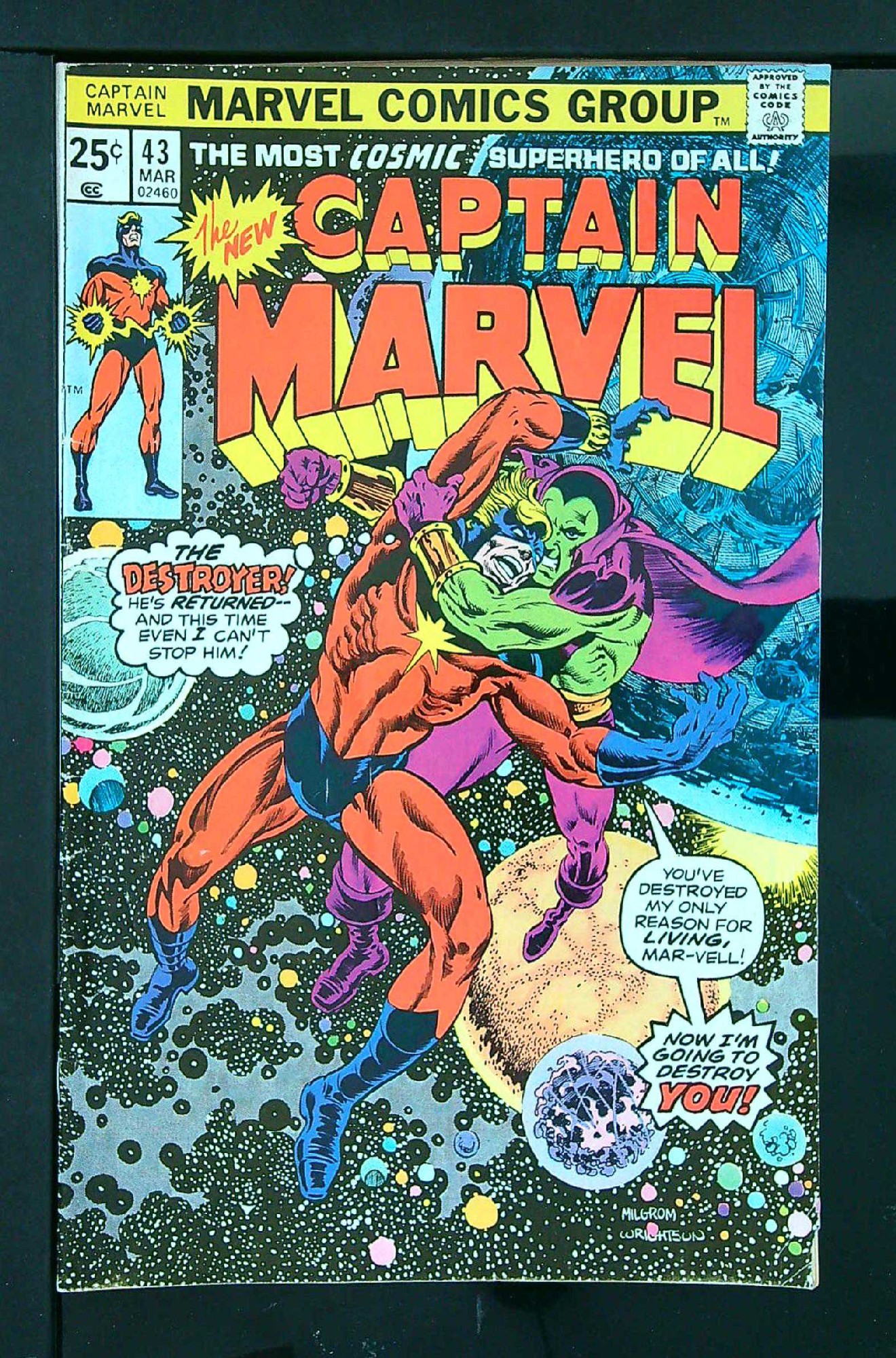 ACTUAL SCAN OF COMIC!<br> Cover of Captain Marvel (Vol 1) #43. One of 250,000 Vintage American Comics on sale from Krypton!