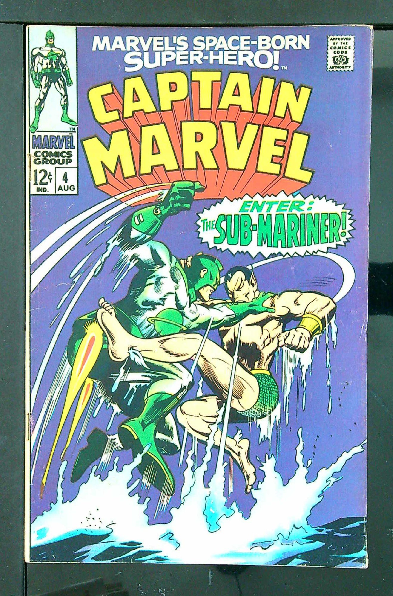 Captain Marvel vs Sub-Mariner<br>ACTUAL SCAN OF COMIC!<br> Cover of Captain Marvel (Vol 1) #4. One of 250,000 Vintage American Comics on sale from Krypton!